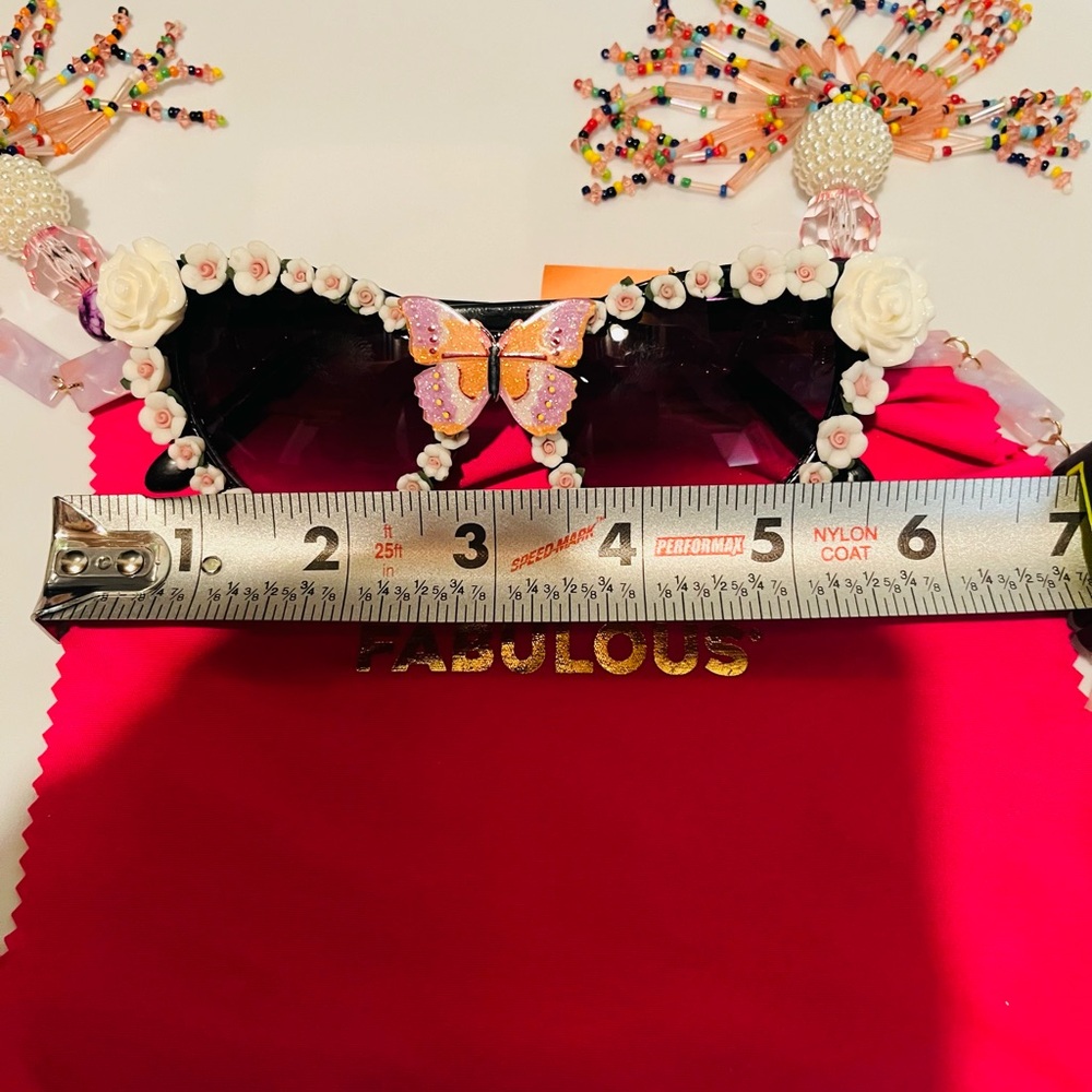 Meghan Fabulous Butterfly FUNGLASSES with Colorful Beaded Tassels - Picture 9 of 10